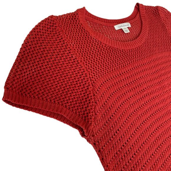 JohnPaulRichard Fringe Hem Red Knit Crocheted Short Sleeve Sweater Top Small - Picture 3 of 11